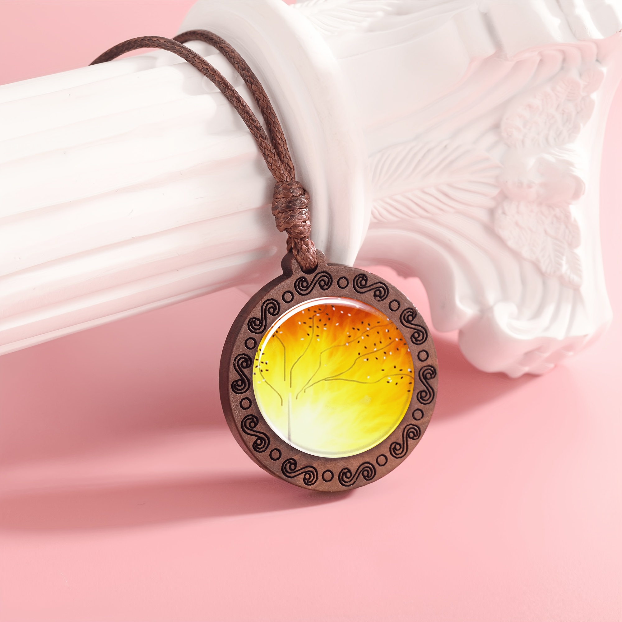 Handcrafted Vintage Necklace with Time Gemstone Inlaid, Circular Design